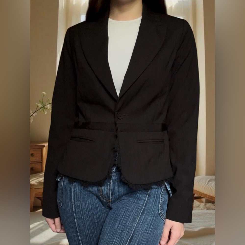 True Meaning Black Blazer with Lace Trim